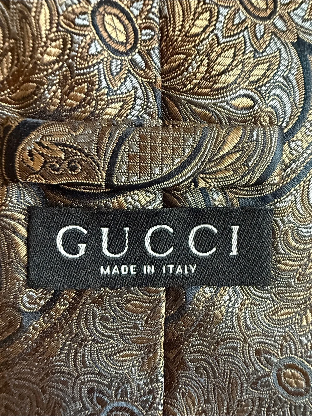Gucci bronze Paisley Silk Tie with black and Gold Accents